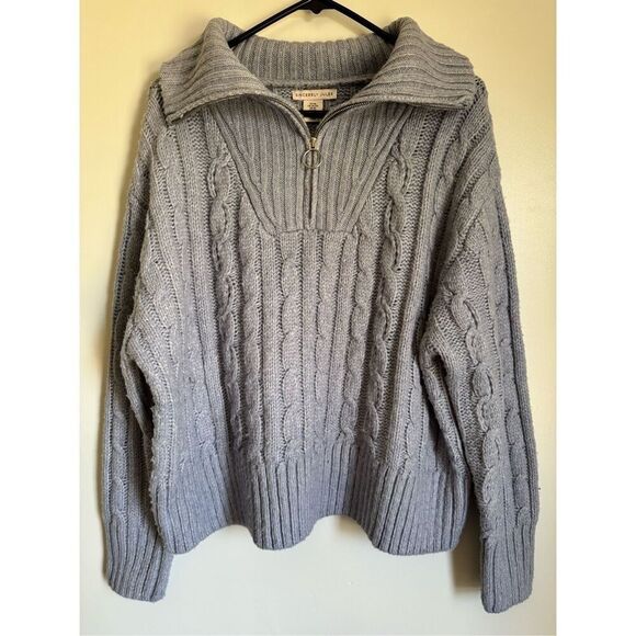 Sincerely Jules Womens Blue Chunky Partial Zip Pullover Cable Knit Sweater sz XL - Picture 2 of 6